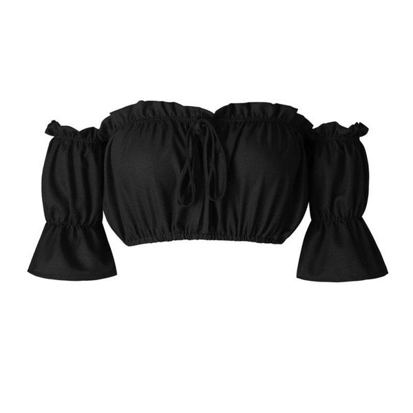 

womens fashion summer off-shoulder sleeved slash neck crop short shirt tee blouse eqvjc, Black