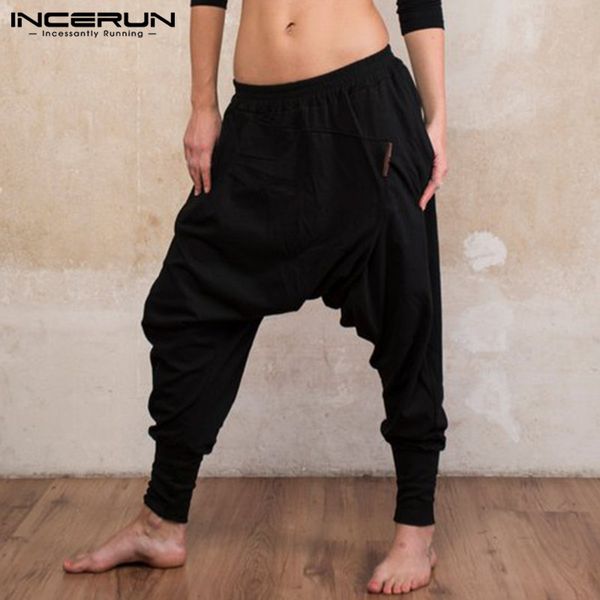 

vintage men pant loose cross-pant baggy harem pants loose fitness low drop crotch trousers dance hombre hiphop sweatpants, Black