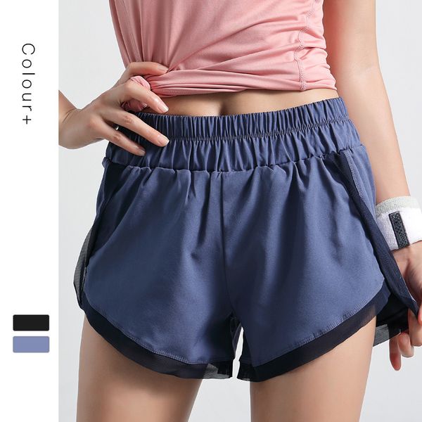 

women summer gauze sports shorts double layer quick dry running shorts outdoor yoga bodybuilding breathable, Black;blue