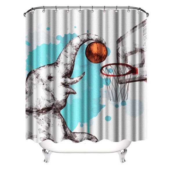 2019 Happy Elephant Palying Basketball Shower Curtains Waterproof