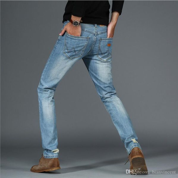 

2019 summer vintage straight zipper pants mens clothing jeans slim fit styles fashion hip hop designer leather causal, Blue