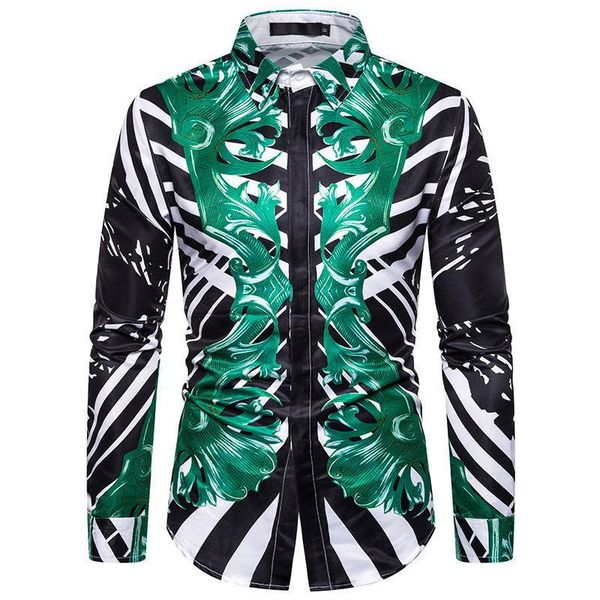 

shirts green floral print long sleeve mens turndown collar shirts males casual clothing trendy mens designer, White;black