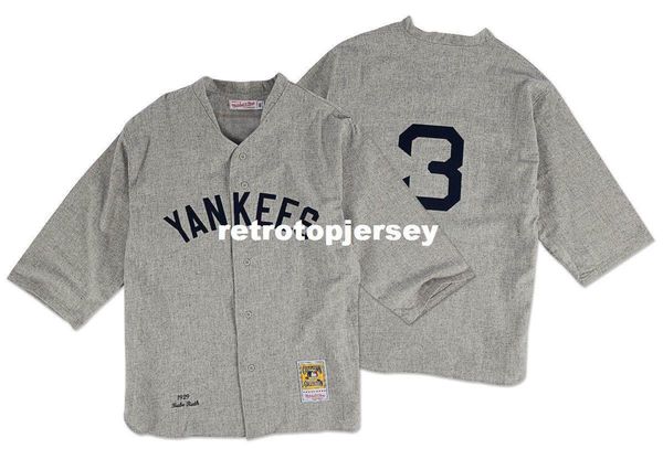 

babe ruth new york mitchell & ness retro 1929 button up jersey, Gray