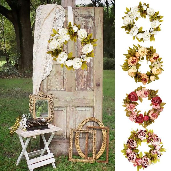 

qifu artificial rose garland floral wreath door hanging wall window decoration holiday festival wedding decoration