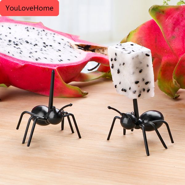 

snack cake dessert forks multiple use tableware 12pcs/set food grade abs reusable fruit fork kawaii ant fruit fork