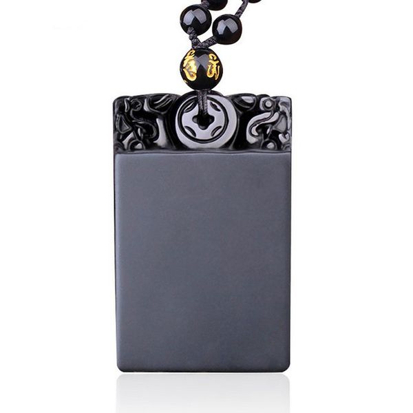 

beautiful handwork natural black obsidian carved chinese guangong lucky amulet pendant + beads necklace fashion jewelry, Silver