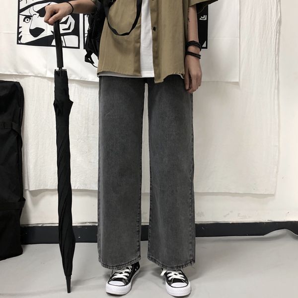 

autumn new jeans men fashion washed retro casual denim trousers man streetwear hip hop loose straight jeans pants male clothes, Blue
