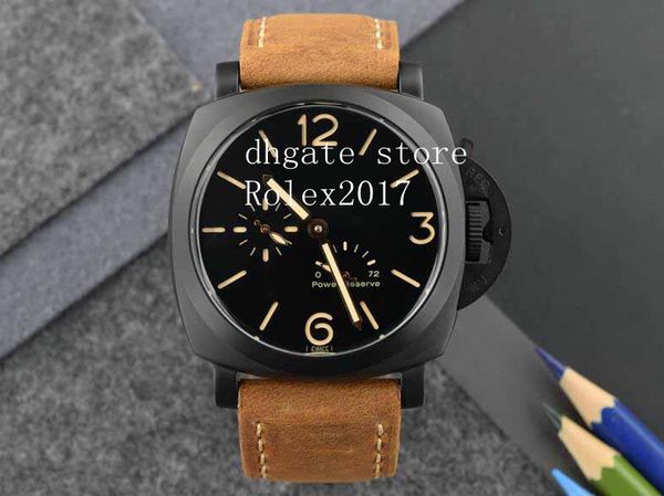 

2021 men's 3 days asian 2813 black pvd automatic movement power reserve brown leather sapphire crystal diving fashion luminous 47mm wat, Slivery;brown