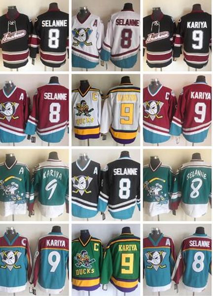 

vintage anaheim ccm mighty ducks wild wing jersey 9 paul kariya 8 teemu selanne retro stitched hockey jersey