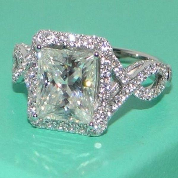 

jewelry women solitaire princess cut whit z diamonique simulated diamond 925 sterling silver wedding bridal band ring gift size 5-11