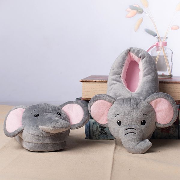 

suihyung funny elephant cartoon plush slippers kids winter warm soft indoor shoes home slippers boys girls animals cotton shoes y200106, Black;grey