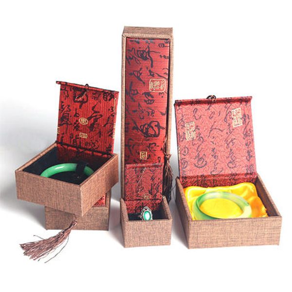 Nappa artigianale cinese scatola di lino confezione regalo ciondolo collana di perle contenitore di gioielli braccialetto braccialetto custodia di stoccaggio 10 pz / lotto all'ingrosso
