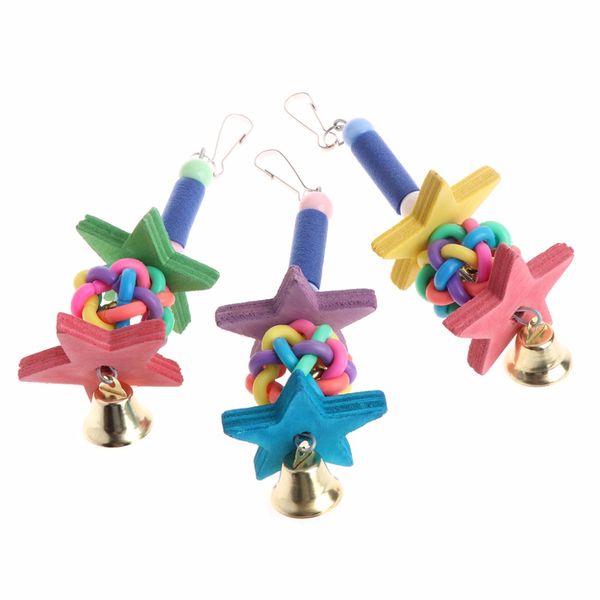 

1pc natural wooden birds parrots colorful toys chew bite hanging cage star ball bell cockatoo bird cage accessories c42