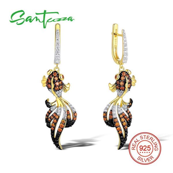 

santuzza silver fish earrings for women 925 sterling silver dangle earrings silver 925 gold color cubic zirconia brincos jewelry c19041101, Golden