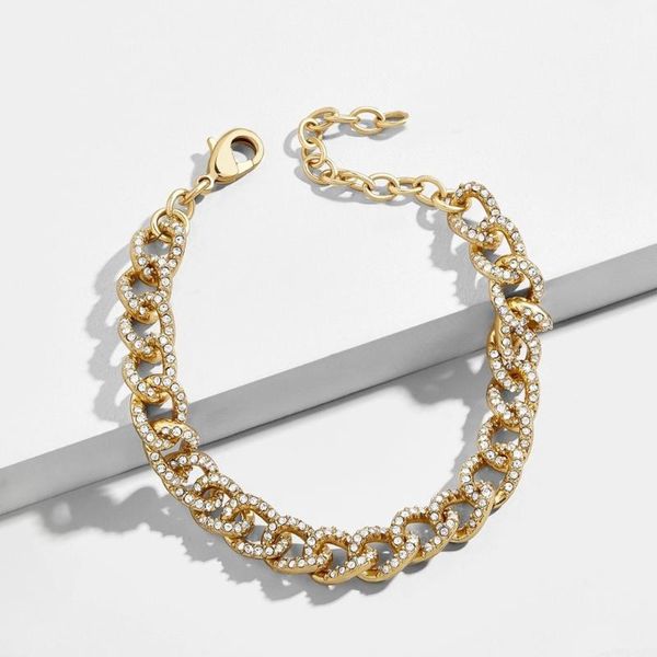 

fashion jewelry elegant pave crystal rhinestone bracelet female gold color miami cuban link chain bracelets for men jewelry, Black