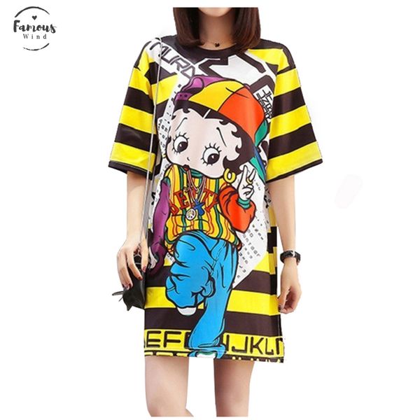 

6 styles women summer dress 2020 printed doll short sleeve yellow striped dress t shirt short sleeve dress frog dog bear qm068, Black;gray