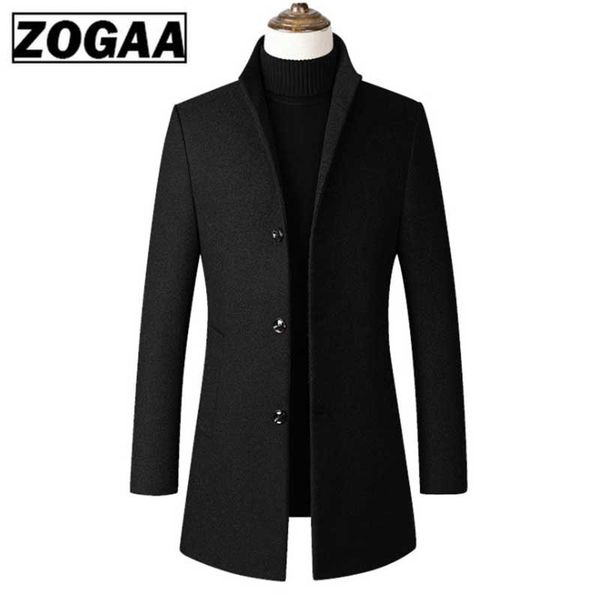 

men's wool & blends zogaa fashon men jacket casual coat slim collar long cotton trench coats, Black