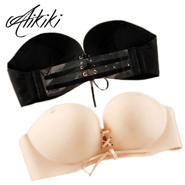 

gathering invisible bras bralette underwear women push up strapless bra wedding brassiere underwired back 1/2 cup band bras, Red;black