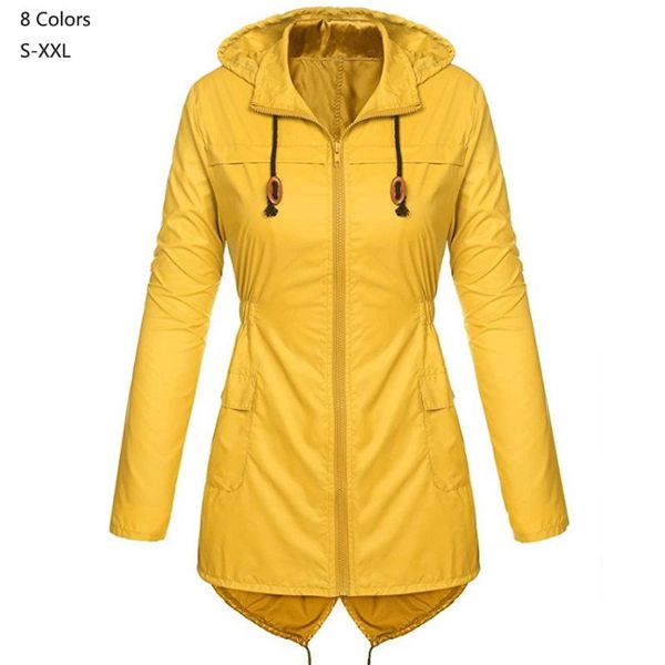 

2019 spring autumn fashion women zipper waterproof coat medium long casual hooded coat female trench raincoat lady outerwear, Tan;black