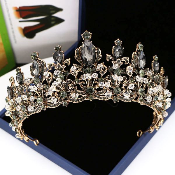 

baroque black crystal women hair jewelry rhinestone vintage tiaras and crowns handmade queen princess bridal wedding ornaments, Golden;white