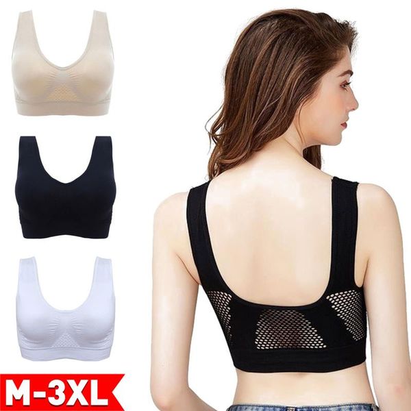 

large women seamless sports bras with cups underwear shockproof breathable gym fitness athletic running hollow sports bras vest, White;black
