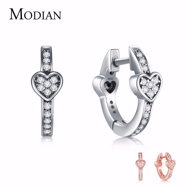 

modian charm fashion 100% real 925 sterling silver hearts dazzling cz hoop earrings for women crystal sterling silver jewelry, Golden