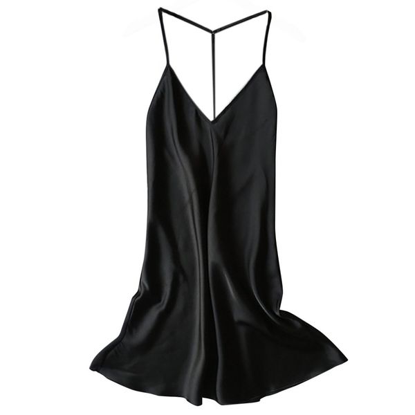 

satin nightgown women satin sleepwear babydoll lingerie nightdress pajamas lingerie femme night dress pajamas @8, Black;red