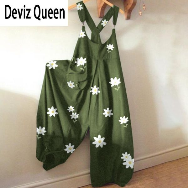 

3xl elegant floral print cotton linen jumpsuit women sleeveless backless bodysuit summer wide leg trousers romper jumpsuits, Black;white