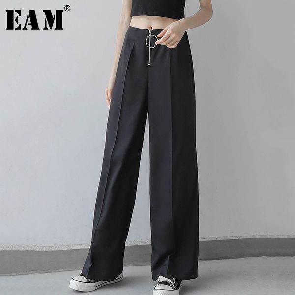 

eam] high waist black zipper split joint long wide leg trousers new loose fit pants women fashion tide spring autumn 2020 1n656, Black;white