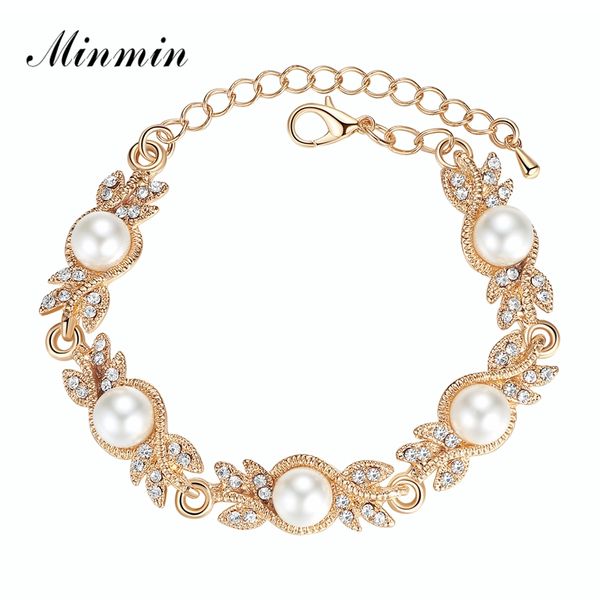 

minmin elegant simulated pearl wedding jewelry bracelets for women 2019 gold/silver color crystal bracelet for bridal msl197, Black