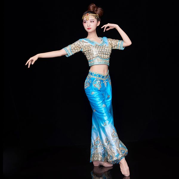 

xinjiang dance costume dance costume female new modern sari tianzhu belly ethnic style set, Black;red