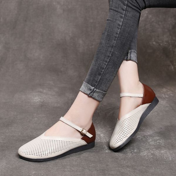 

gktinoo fashion women flat shoes buckle strap shallow breathable summer shoes soft genuine leather loafers women casual, Black
