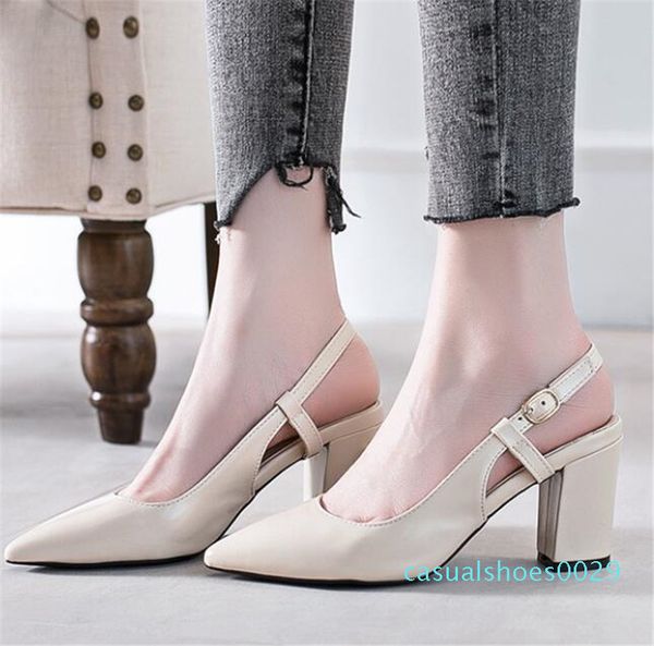 

summer women sandals fashion pointed square heel pumps ladies dress party high heels shallow buckle casual female sandals 2020 c29, Black