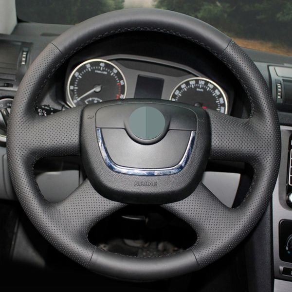 

diy black soft artificial leather car steering wheel cover for octavia superb 2012 fabia octavia a5 2012