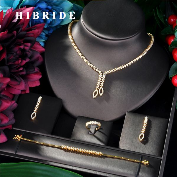 

hibride shining brilliant cubic zircon 4pcs bridal set for women fashion wedding zircon cz dubai bridal jewelry set n-06, Silver