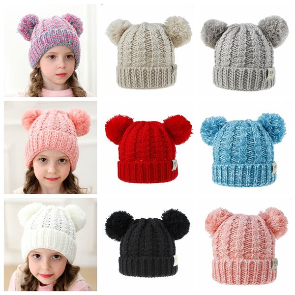 

winter knitted hat kids big hat warm baby ski girls crochet ball wool pom outdoor beanie fur pom skull caps ljja3384-6 saqwi, White;black