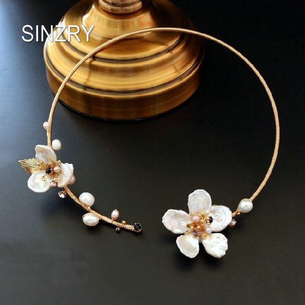 

sinzry original 100% handmade natural freshwater pearl shell flower chokers necklace band for women bridal jewelry gift, Silver