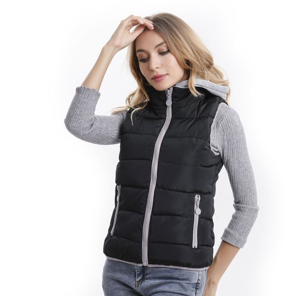 

women winter warm hooded jacket ladies sleeveless splice ultralight vest female slim waistcoat windproof women's vest, Black;white