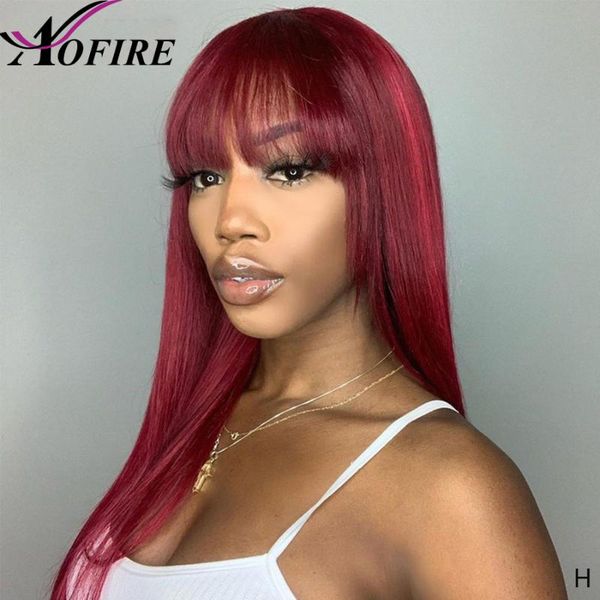 

99j burgundy red color 13x6 lace front human hair wigs with bangs for women short bob brazilian remy hair 150% pre plucked, Black;brown