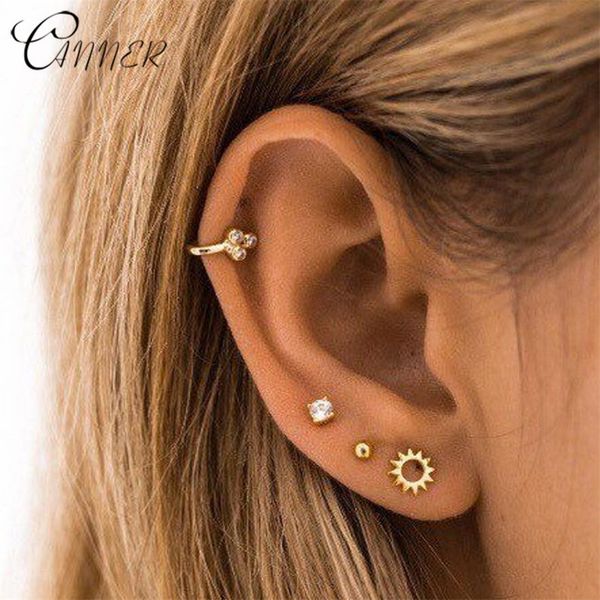 

canner minimalist small earring simple geometric stud earrings for women tiny ear studs sun flower 925 sterling silver earrings, Golden;silver