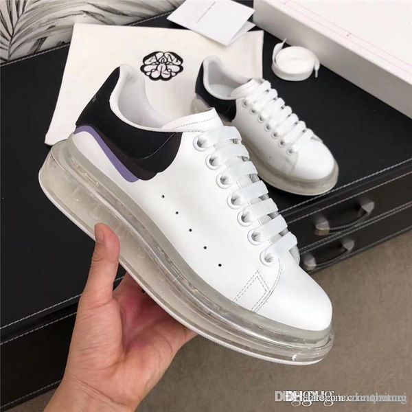 

1alexandermcqueeen1 alexander fashi mcque leather platform white & black transparent bottom runway snekaers shoes with original box, Blue;gray