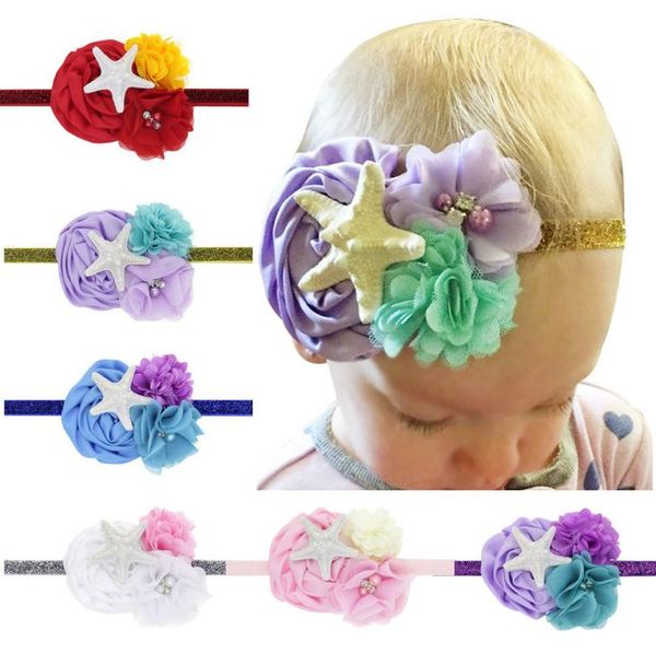

europe baby headband hair head band starfish flowers headwrap elastic headband ocean series children baby princess hair accessories 14588, Slivery;white