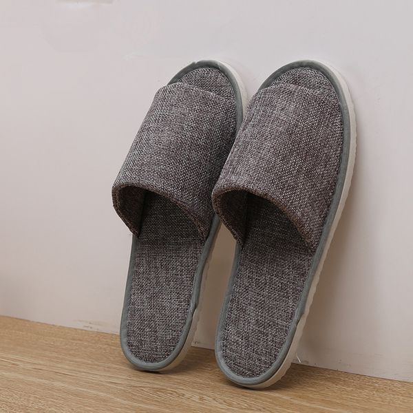 

four seasons indoor linen slippers, family, l guest slippers, comfortable and light skid - proof shoes, 5 pairs, Black