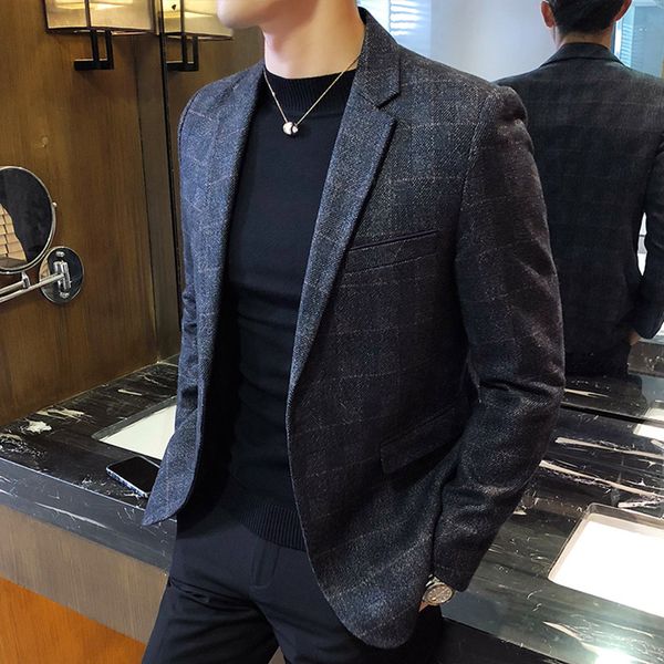 

spring plaid suit men's small suit jacket 2018 new slim korean version of the tide casual handsome single western shirt, White;black