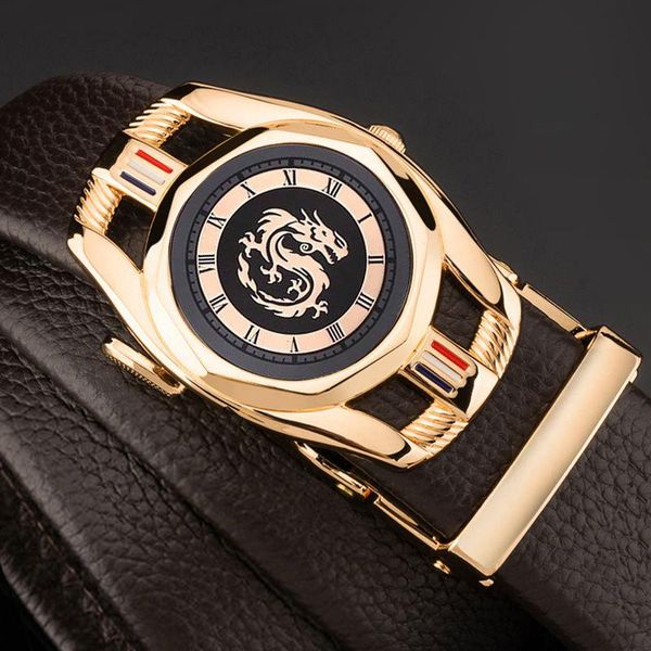 

chinese dragon belt buckle men's leather automatic watch wild ring belt leisure and business belt influx of korean youth, Black;brown