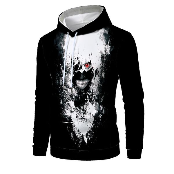 

mens designer tokyo ghouls 3d digital printing with hat sweater male, Black