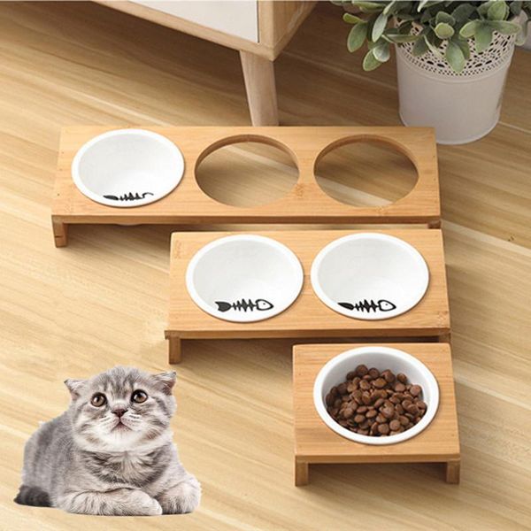 Fashion Cat Dog Feeders Bamboo Bowls Pet Ceramic Tableware High