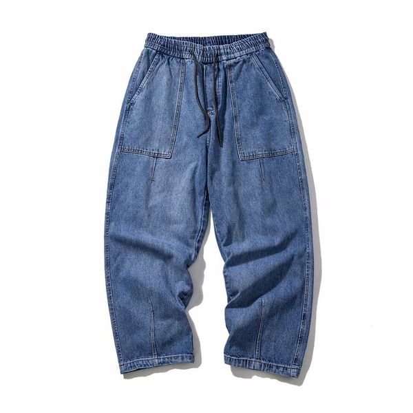 

men's jeans wholesale 2021 denim brand straight loose feeling wide leg daddy pants male korean trend, Blue
