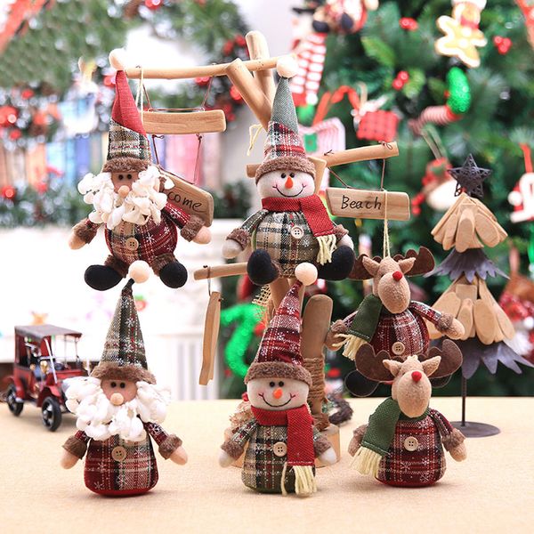 

merry christmas tree ornaments cartoon christmas doll children snowflake plaid santa claus elk doll for home new year gifts#15
