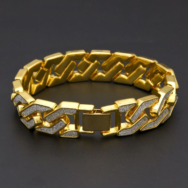 

Sand Blast Bracelets Cuban /Tennis Chain Link Alloy Iced Out Hip Hop Gold Tone Heavy 16mm Mens Bling Bracelet for Men Women